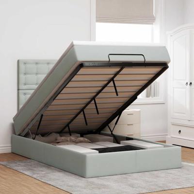 Ottoman bed met matrassen en LED's 160x200cm fluweel lichtgrijs - thumbnail