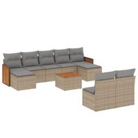 10-delige Loungeset met kussens poly rattan beige - thumbnail