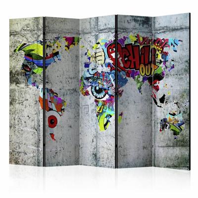 Vouwscherm / Kamerscherm - Graffiti Wereld 225x172cm , gemonteerd geleverd, dubbelzijdig geprint
