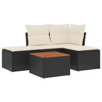 5-delige Loungeset met kussens poly rattan zwart - thumbnail