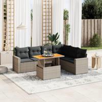 7-delige Loungeset met kussens poly rattan grijs - thumbnail