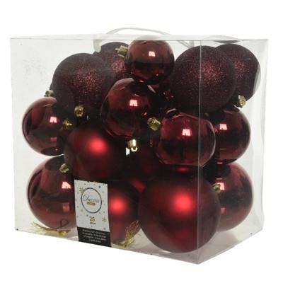 Decoris kerstballen set Plastic 26st ossenbloed 6-8-10cm