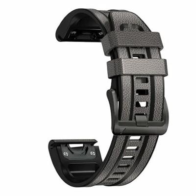 By Qubix - leer + siliconen bandje - Grijs - Compatible met Garmin Tactix 8-51mm - Compatible Garmin bandje