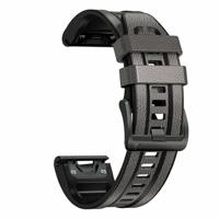 By Qubix - leer + siliconen bandje - Grijs - Compatible met Garmin Tactix 8-51mm - Compatible Garmin bandje - thumbnail
