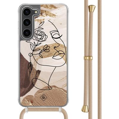Samsung Galaxy S23 Plus hoesje met beige koord - Abstract gezicht bruin