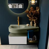 MONDIAZ RIVA 100cm badmeubel onderkast / planchet kleur Linen met 1 lade. Wastafel DULCET links 1 kraangat kleur Army. - thumbnail