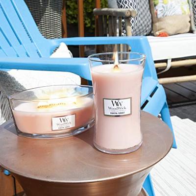 WoodWick Geurkaars Ellipse Coastal Sunset - 9 cm / 19 cm - Geurkaars in Glas - Houten Lont