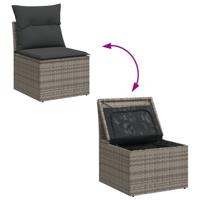 10-delige Loungeset met kussens poly rattan grijs - thumbnail