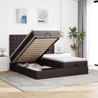 Ottoman bed met matrassen en LED's 200x200cm stof donkerbruin - thumbnail