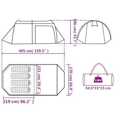 Tunneltent 4-persoons waterdicht groen Tunneltent 4-persoons waterdicht groen