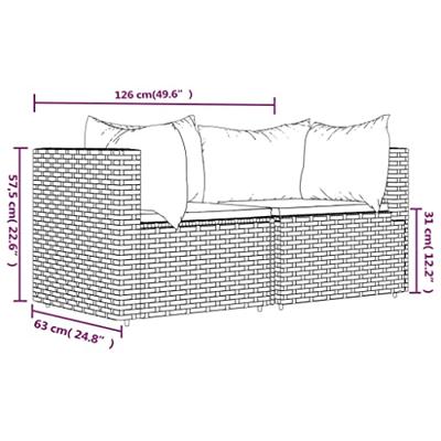 Tuinhoekbanken met kussens 2 st poly rattan grijs - thumbnail