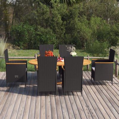 7-delige Tuinset poly rattan zwart