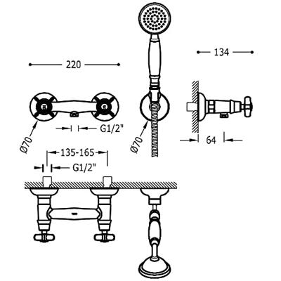 Douchekraan Tres Clasic | Opbouw | Mengkraan | 1-weg | hoh 15 cm | 2-knops | Vintage | Chroom
