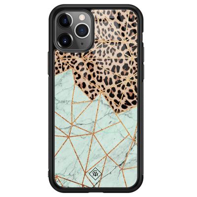 iPhone 11 Pro Max glazen hardcase - Luipaard marmer mint
