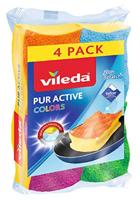 Vileda Pur Active Colors Schuursponsen 4 Stuks Blauw/Oranje/Groen/Roze - thumbnail
