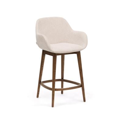 Kave Home Barkruk 'Konna' Essenhout en stof, kleur Beige/Bruin (zithoogte 66cm)