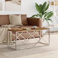 Salontafel roestvrij staal en massief hergebruikt hout - thumbnail
