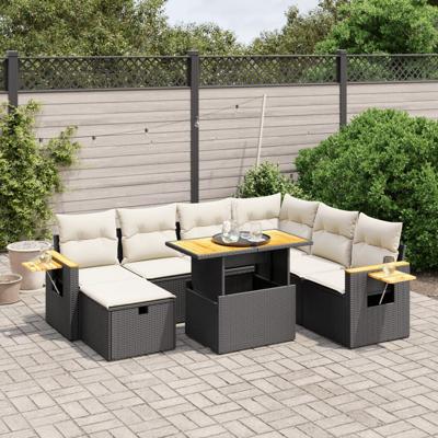 8-delige Loungeset met kussens poly rattan zwart