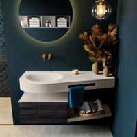 MONDIAZ RIVA 120cm badmeubel onderkast / planchet kleur Antracite met 1 lade. Wastafel DULCET links 0 kraangaten kleur Linen. - thumbnail