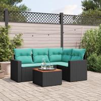 5-delige Loungeset met kussens poly rattan zwart - thumbnail