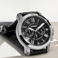 Fossil Heren Grant chronograaf zwart lederen horloge FS4812 - thumbnail