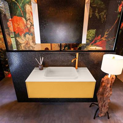 Badkamermeubelset Mondiaz Erin 100 cm met 1 Lade met RIDGE Wastafel Midden Linen met 1 kraangat Greeploos Mat Ocher Badkamermeubelset Mondiaz Erin 100 cm met 1 Lade met RIDGE Wastafel Midden Linen met 1 kraangat Greeploos Mat Ocher