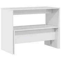 3-delige Eettafel en bankenset bewerkt hout hoogglans wit - thumbnail