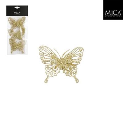 Mica Decorations Clip Vlinder 10x8 cm 3 Stuks Goud