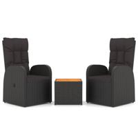 3-delige Loungeset poly rattan en massief acaciahout zwart - thumbnail