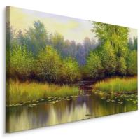 Schilderij - Bos in de Lente, Rivier, groen, Premium Print - thumbnail