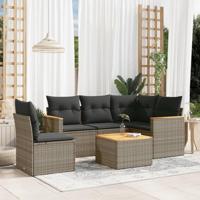 6-delige Loungeset met kussens poly rattan grijs - thumbnail