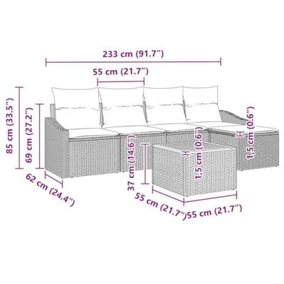 Tuinbankenset met opslag 6 pcs Grijs poly rattan