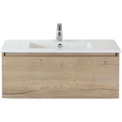Frozen Badmeubelset 100 cm - Greeplijst in Kleur - Natuur Eiken - Keramische Wastafel Wit 1 Kraangat