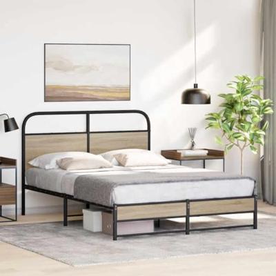 Bedframe zonder matras bewerkt hout gerookt eiken 120x190 cm Bedframe zonder matras bewerkt hout gerookt eiken 120x190 cm