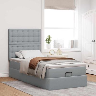 Ottoman bed met matras en LED's 120x200cm stof lichtgrijs