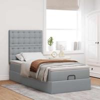 Ottoman bed met matras en LED's 100x200cm stof lichtgrijs - thumbnail