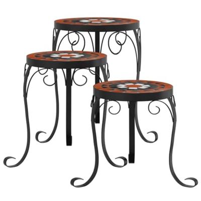 VidaXL Plantenstandaards 3 st keramiek terracottakleurig en wit