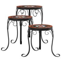 VidaXL Plantenstandaards 3 st keramiek terracottakleurig en wit - thumbnail