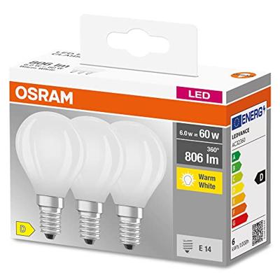 OSRAM HOMELIGHTING 4058075592599 LED-lamp Energielabel D (A - G) E14 Kogel 5.5 W = 60 W Warmwit (Ø x h) 45 mm x 45 mm 3 stuk(s)