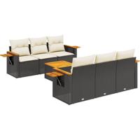 7-delige Loungeset met kussens poly rattan zwart - thumbnail