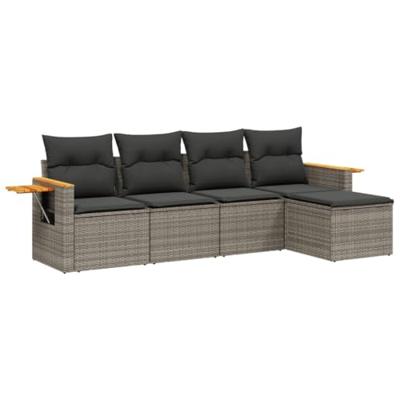 5-delige Loungeset met kussens poly rattan grijs