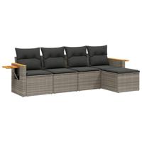 5-delige Loungeset met kussens poly rattan grijs - thumbnail