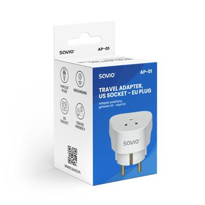 SAVIO AP-01 Reisadapter, US-stopcontact - EU-stekker - thumbnail