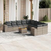 11-delige Loungeset met kussens poly rattan grijs - thumbnail