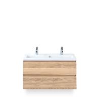 Vogue Badmeubelset 100 cm - Greeplijst in kleur - Grey Oak - Keramische Wastafel Wit 2 kraangaten - thumbnail