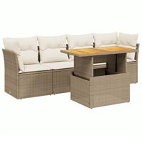 5-delige Loungeset met kussens poly rattan beige - thumbnail