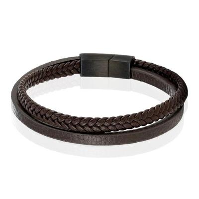 Mendes Minimalistische Heren Armband van Leer - 2 Strengen, Bruin-21cm