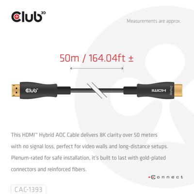 CLUB3D HDMITM Hybrid AOC Cable 8K60Hz/4K120Hz 50m CLUB3D HDMITM Hybrid AOC Cable 8K60Hz/4K120Hz 50m