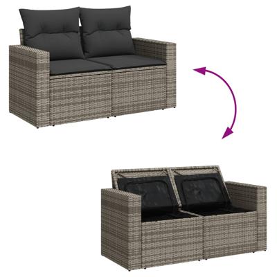 5-delige Loungeset met kussens poly rattan grijs - thumbnail