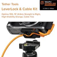 Tether Tools LeverLock & Cable Kit, Optima 10G, 15&apos; (4.6m), straight to right orange - thumbnail